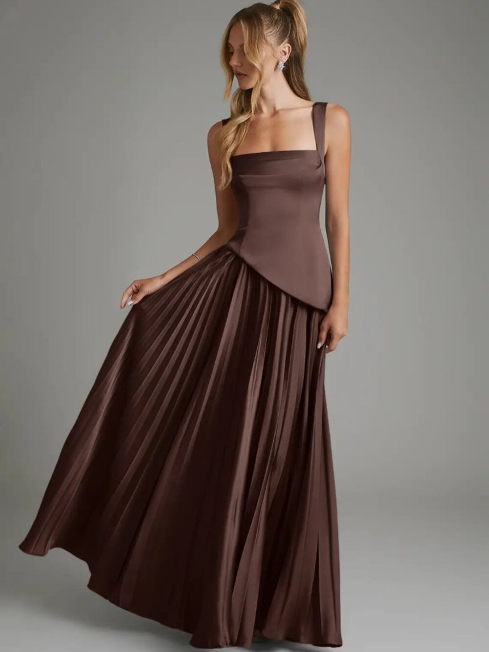 NWT Azazie Stephanie Stretch Ganache A-Line Corset Stretch Satin Dress